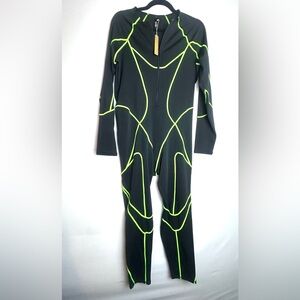 ❗️NEW SKIMS Black Moto Contour Catsuit Jumpsuit Tracksuit Black Green Stitching